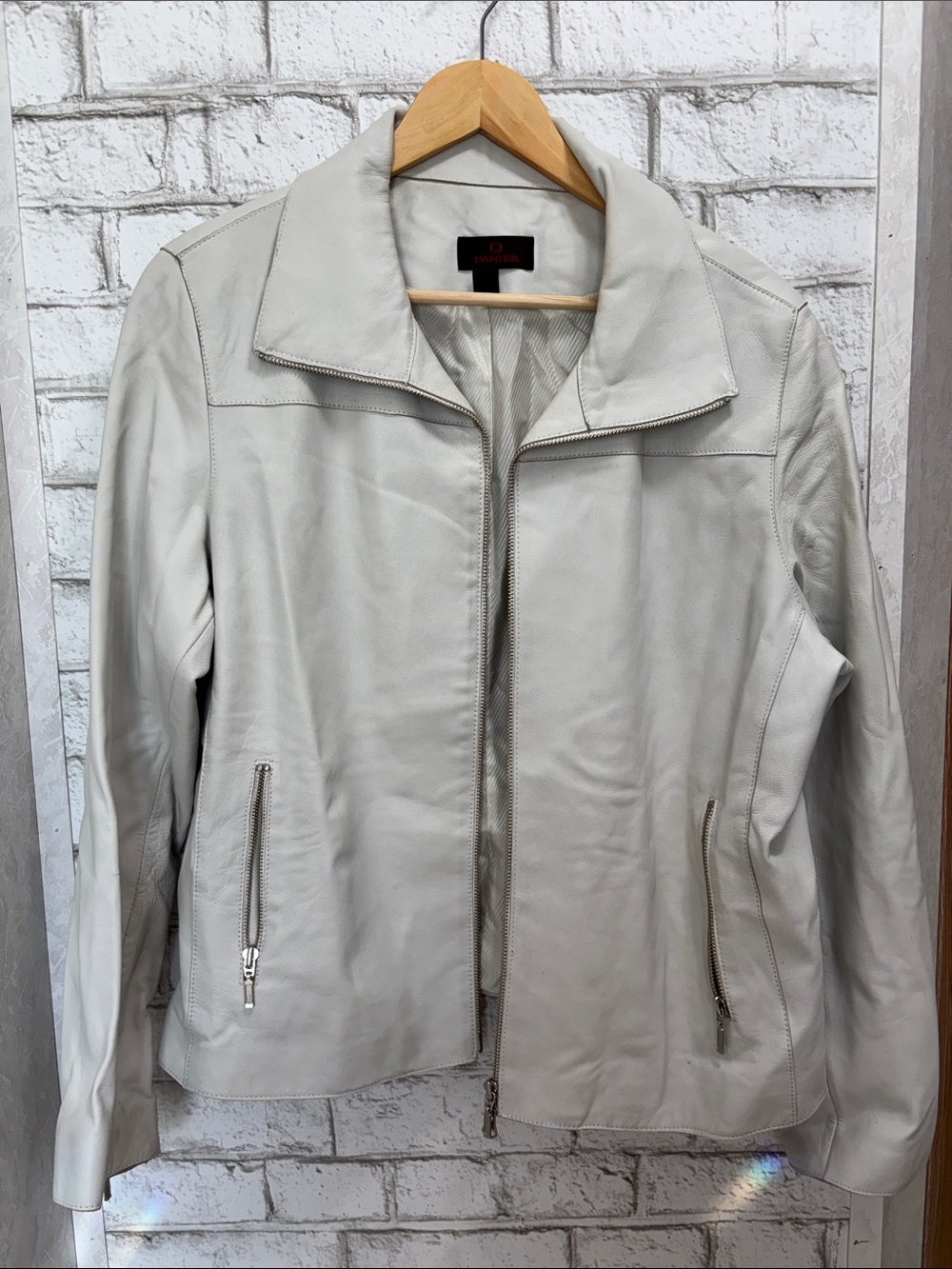 White Women's Leather Zip Jacket